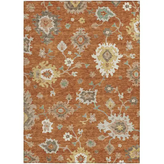 Orange Ivory And Gray Floral Washable Indoor Outdoor Area Rug Photo 5