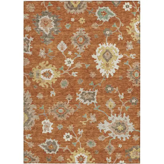 Orange Ivory And Gray Floral Washable Indoor Outdoor Area Rug Photo 5