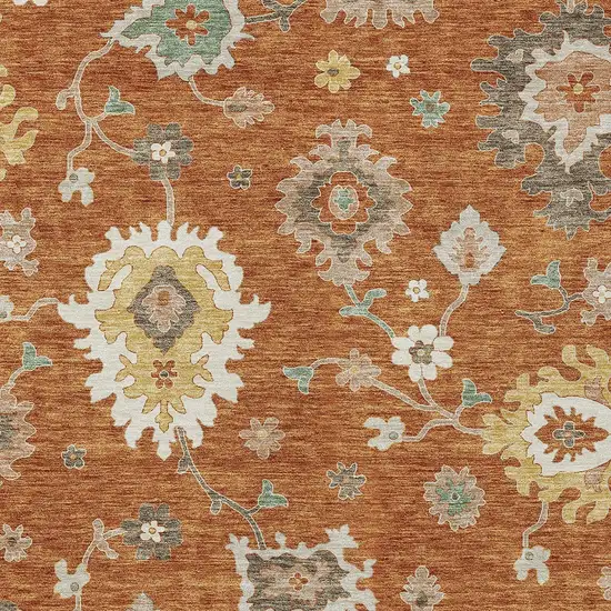 Orange Ivory And Gray Floral Washable Indoor Outdoor Area Rug Photo 5