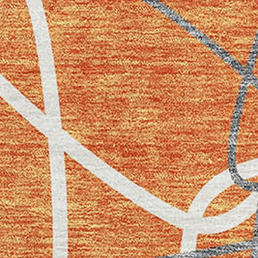 Orange Ivory And Gray Geometric Washable Area Rug With UV Protection Photo 2