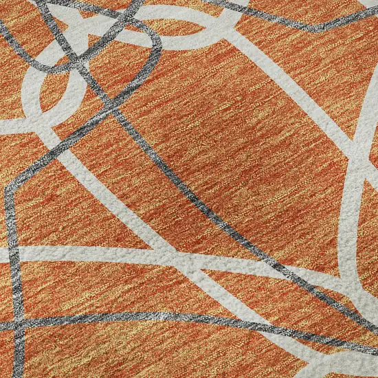Orange Ivory And Gray Geometric Washable Area Rug With UV Protection Photo 9