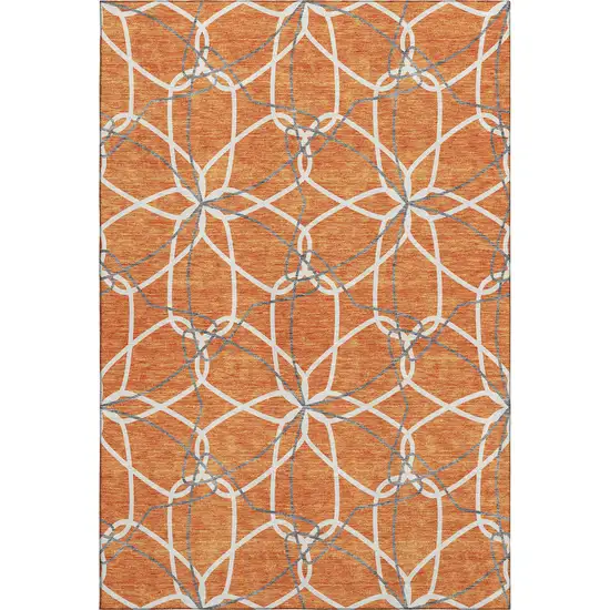 Orange Ivory And Gray Geometric Washable Area Rug With UV Protection Photo 1