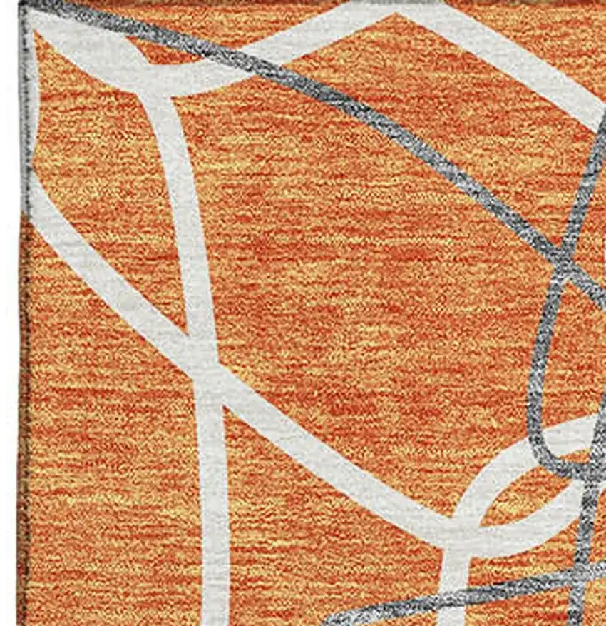 Orange Ivory And Gray Geometric Washable Area Rug With UV Protection Photo 3