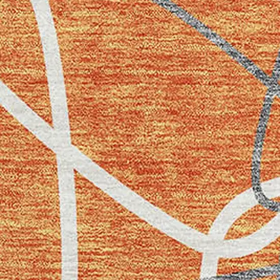 Orange Ivory And Gray Geometric Washable Area Rug With UV Protection Photo 2