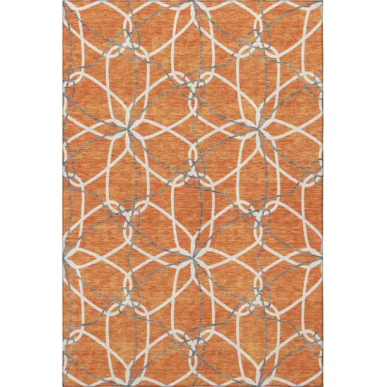 Orange Ivory And Gray Geometric Washable Area Rug With UV Protection Photo 2