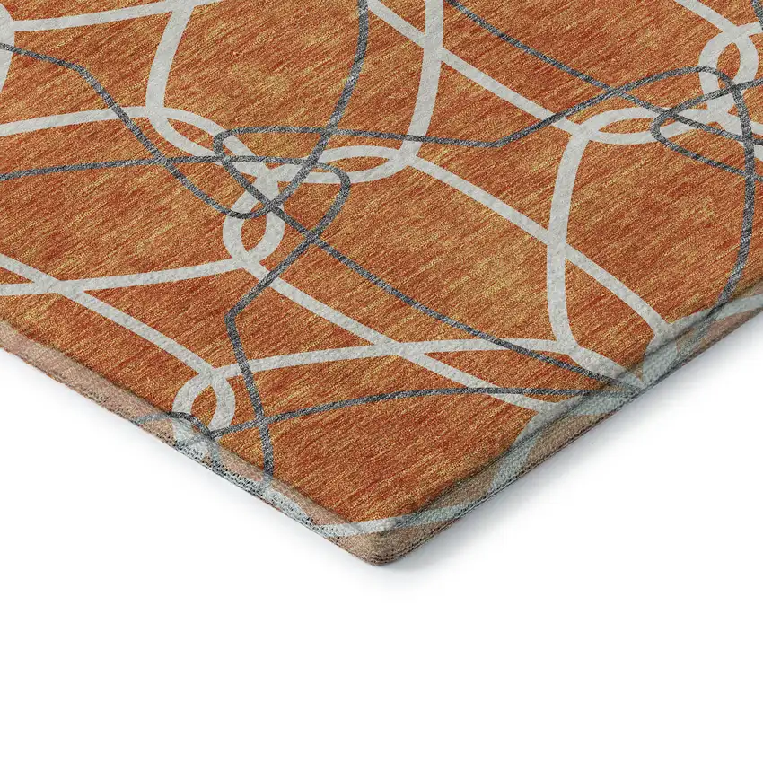 Orange Ivory And Gray Geometric Washable Area Rug With UV Protection Photo 6