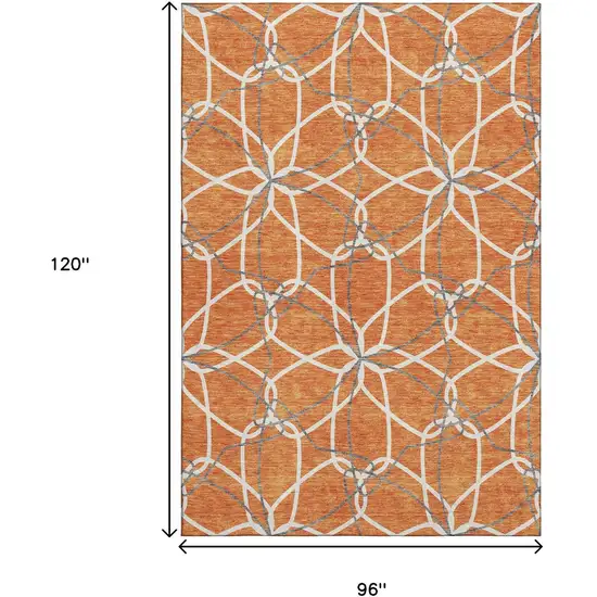 Orange Ivory And Gray Geometric Washable Area Rug With UV Protection Photo 9