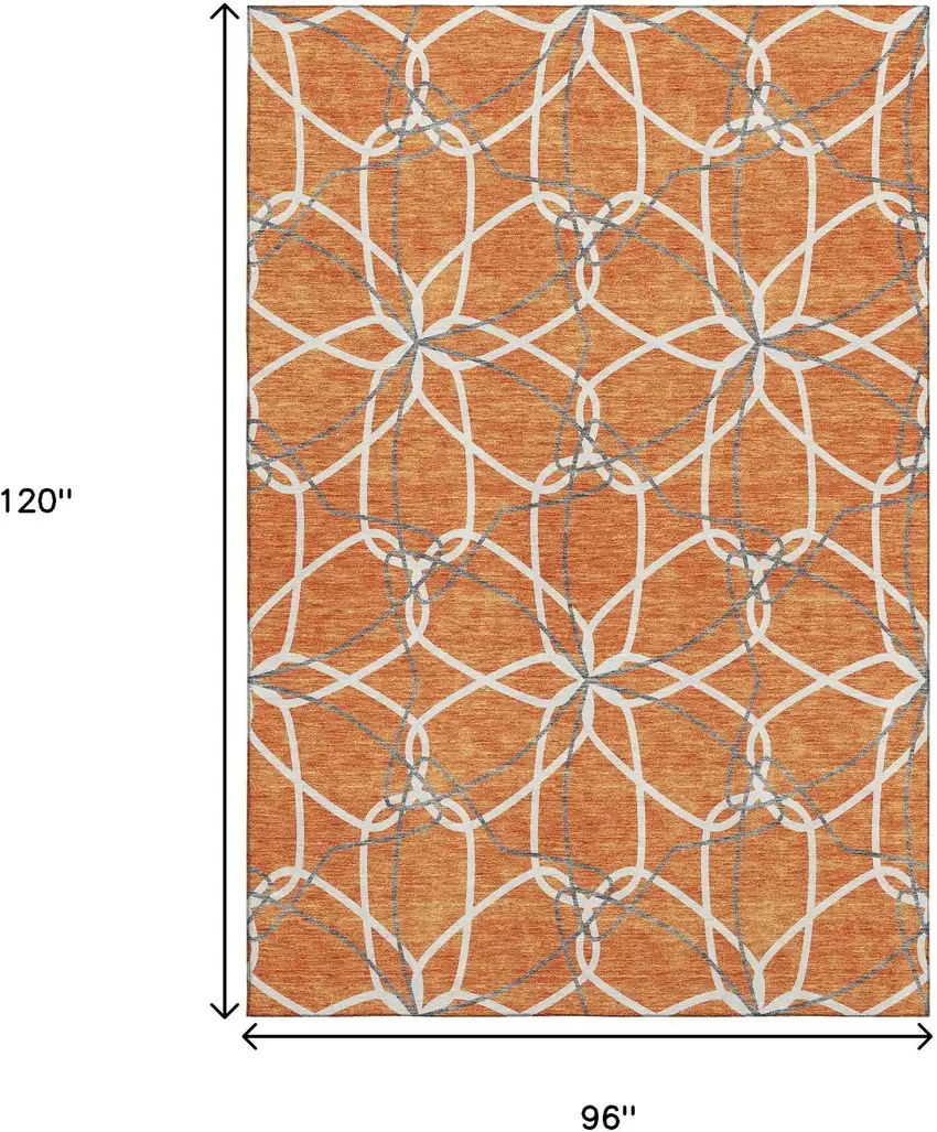Orange Ivory And Gray Geometric Washable Area Rug With UV Protection Photo 9