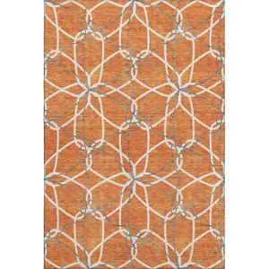 Photo of Orange Ivory And Gray Geometric Washable Area Rug With UV Protection