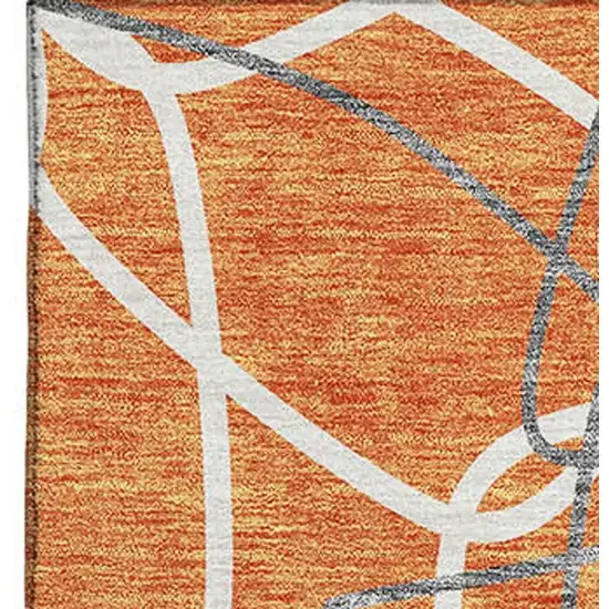 Orange Ivory And Gray Geometric Washable Area Rug With UV Protection Photo 2