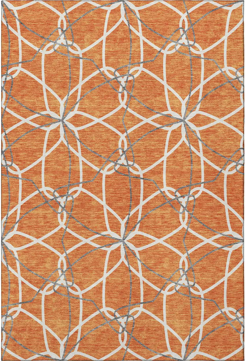 Orange Ivory And Gray Geometric Washable Area Rug With UV Protection Photo 3