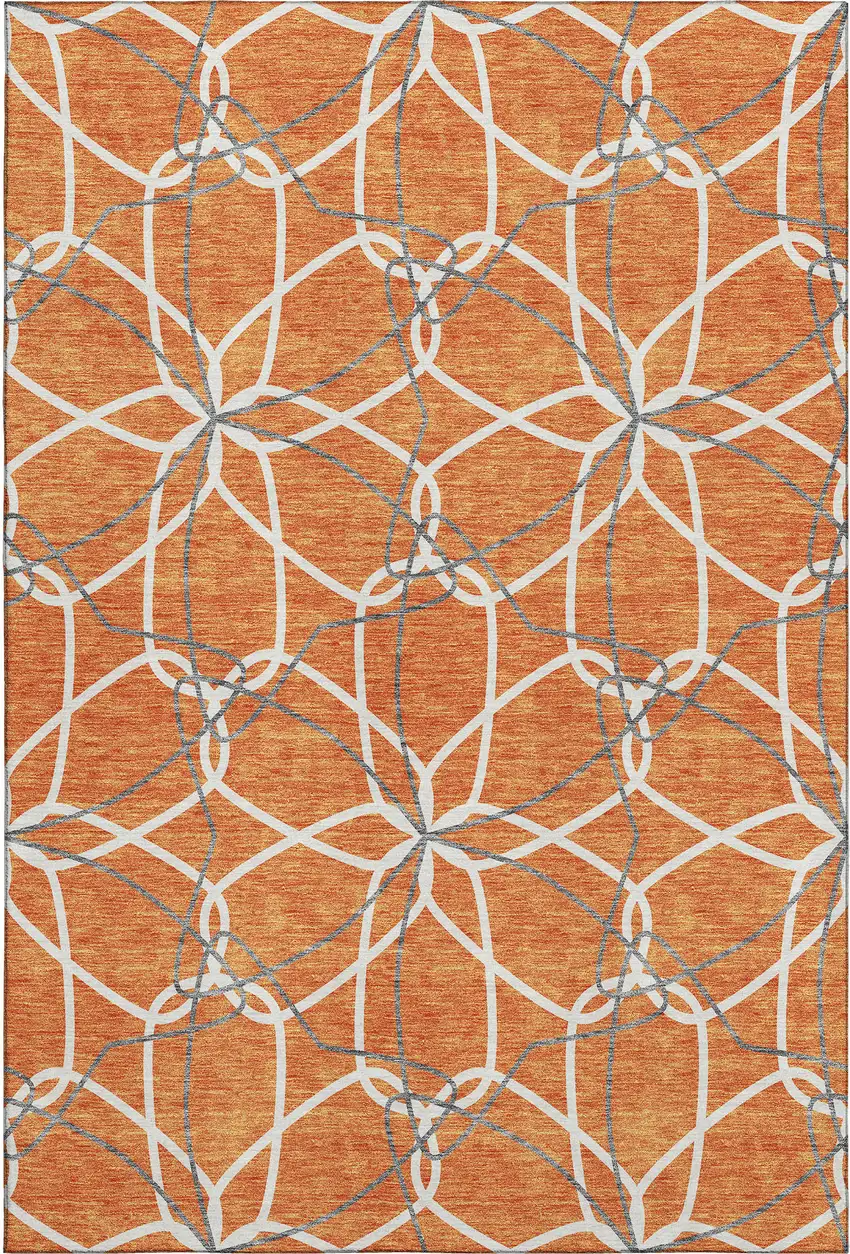 Orange Ivory And Gray Geometric Washable Area Rug With UV Protection Photo 1