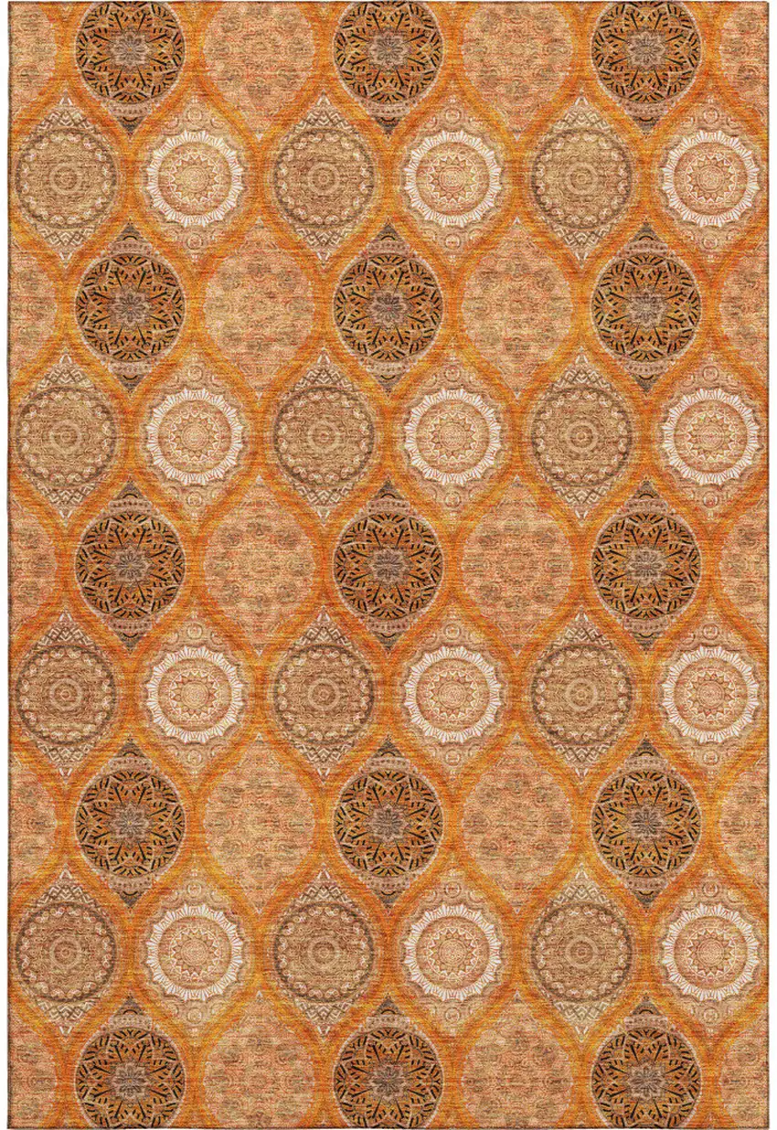 Orange Ivory And Gray Ogee Washable Area Rug With UV Protection Photo 1