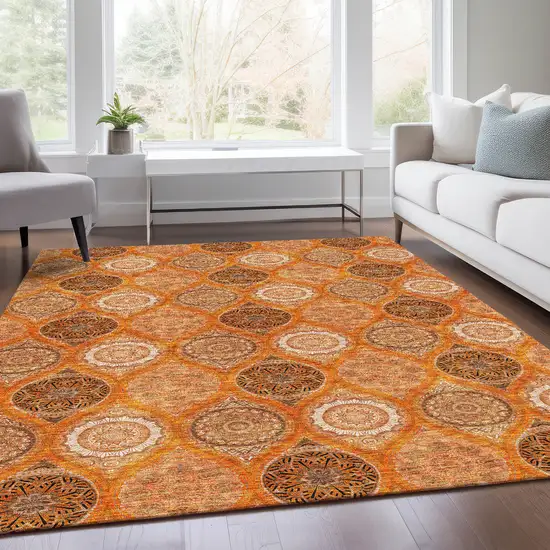 Orange Ivory And Gray Ogee Washable Area Rug With UV Protection Photo 3