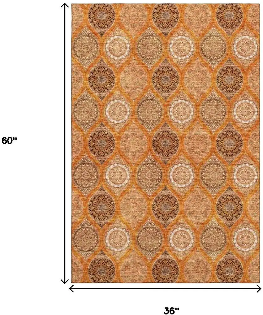Orange Ivory And Gray Ogee Washable Area Rug With UV Protection Photo 8
