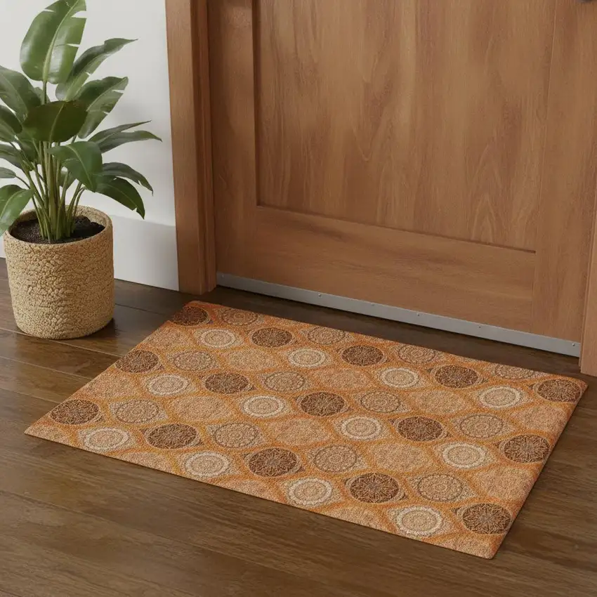 Orange Ivory And Gray Ogee Washable Area Rug With UV Protection Photo 1