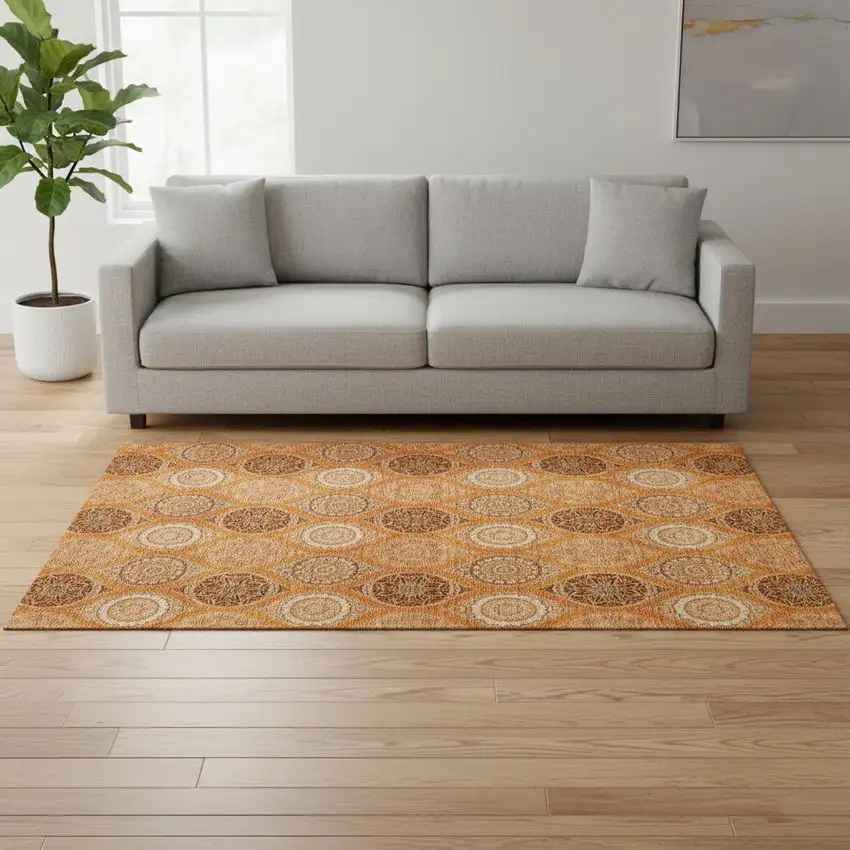 Orange Ivory And Gray Ogee Washable Area Rug With UV Protection Photo 2
