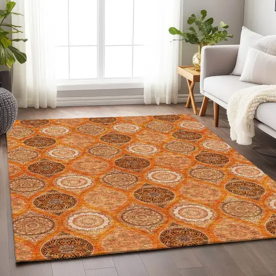 Orange Ivory And Gray Ogee Washable Area Rug With UV Protection Photo 2
