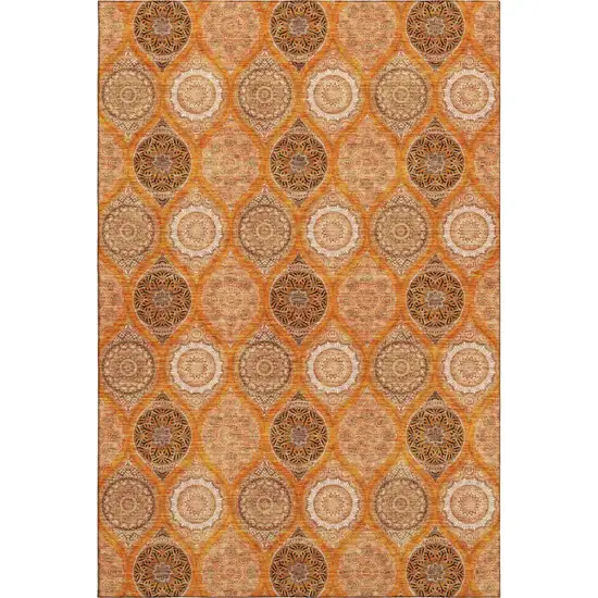 Orange Ivory And Gray Ogee Washable Area Rug With UV Protection Photo 1