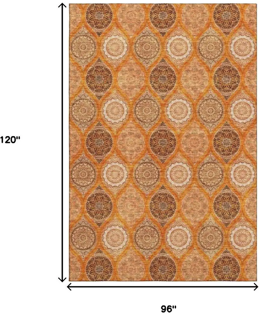 Orange Ivory And Gray Ogee Washable Area Rug With UV Protection Photo 8
