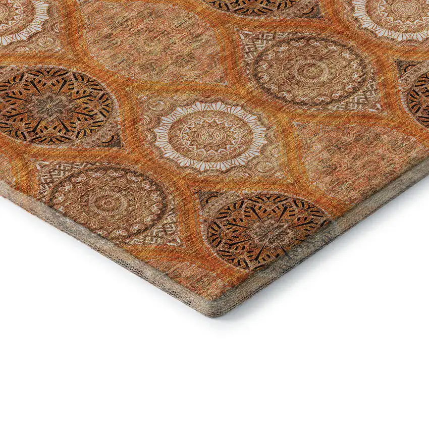 Orange Ivory And Gray Ogee Washable Area Rug With UV Protection Photo 5