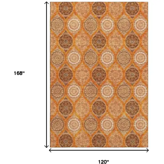 Orange Ivory And Gray Ogee Washable Area Rug With UV Protection Photo 8