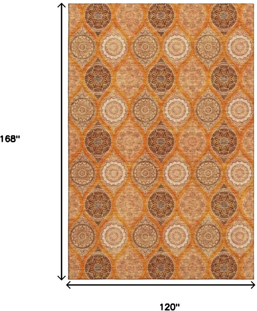 Orange Ivory And Gray Ogee Washable Area Rug With UV Protection Photo 8