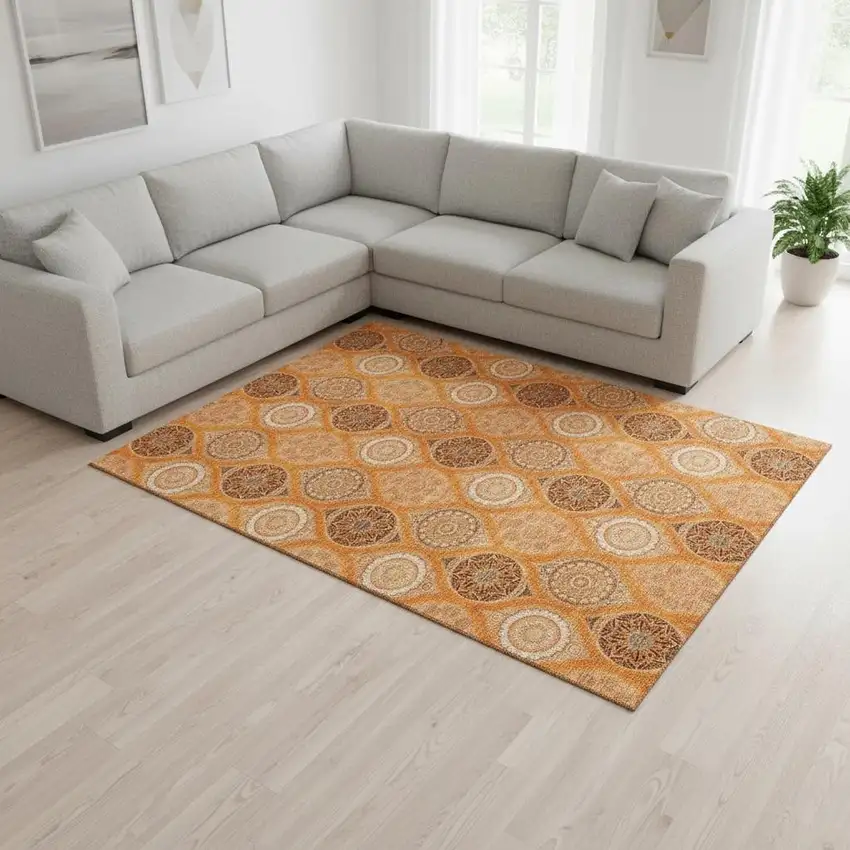 Orange Ivory And Gray Ogee Washable Area Rug With UV Protection Photo 2