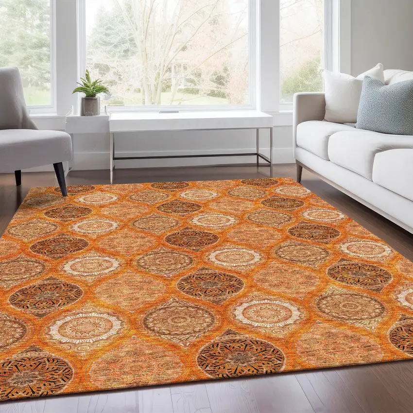 Orange Ivory And Gray Ogee Washable Area Rug With UV Protection Photo 3