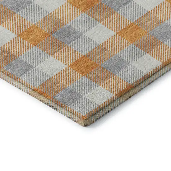 Orange Ivory And Gray Plaid Washable Area Rug With UV Protection Photo 7