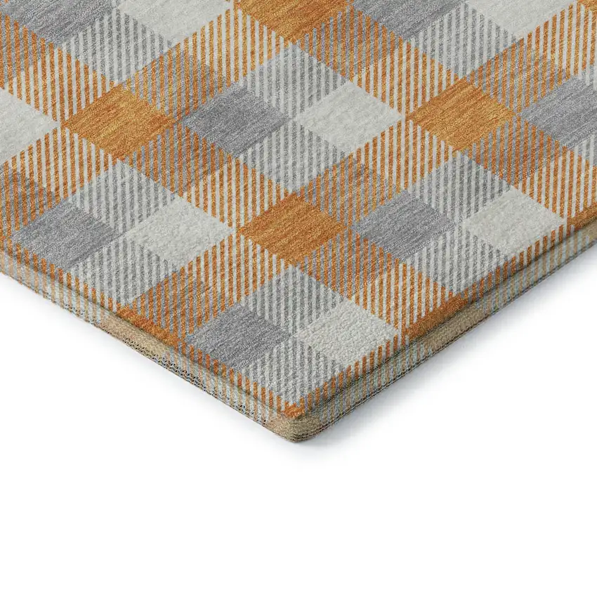 Orange Ivory And Gray Plaid Washable Area Rug With UV Protection Photo 7