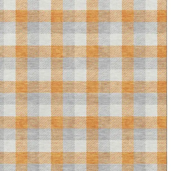 Orange Ivory And Gray Plaid Washable Area Rug With UV Protection Photo 2