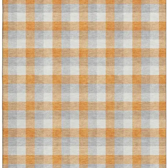 Orange Ivory And Gray Plaid Washable Area Rug With UV Protection Photo 3