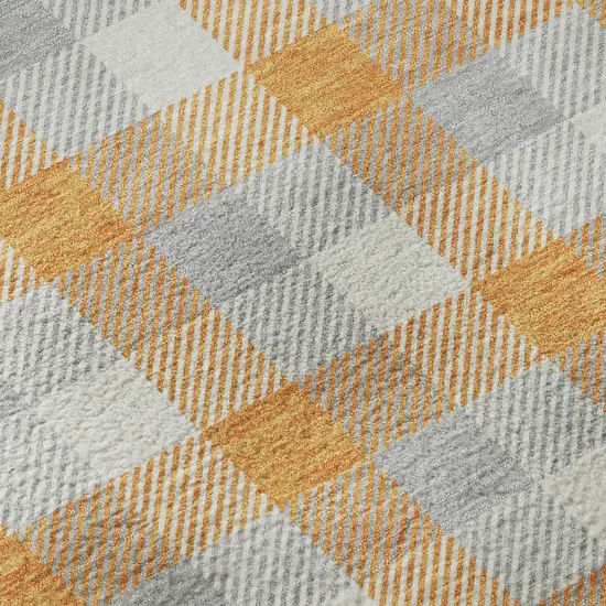 Orange Ivory And Gray Plaid Washable Area Rug With UV Protection Photo 9