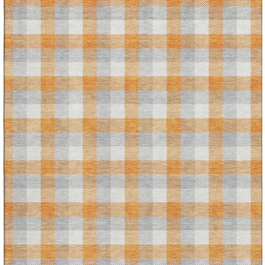 Orange Ivory And Gray Plaid Washable Area Rug With UV Protection Photo 2
