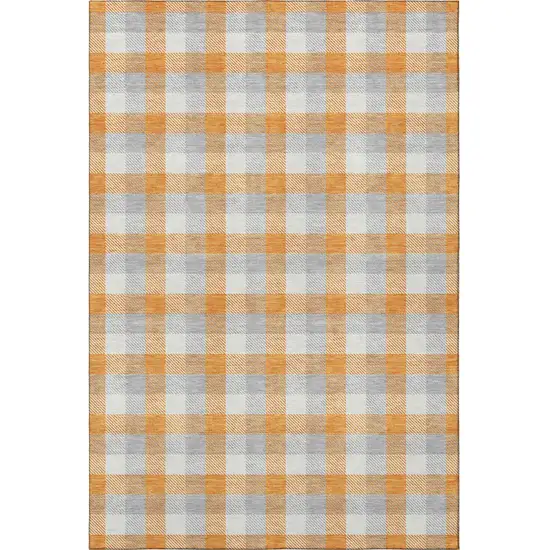 Orange Ivory And Gray Plaid Washable Area Rug With UV Protection Photo 3