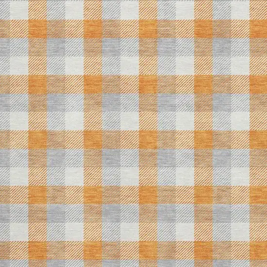 Orange Ivory And Gray Plaid Washable Area Rug With UV Protection Photo 2