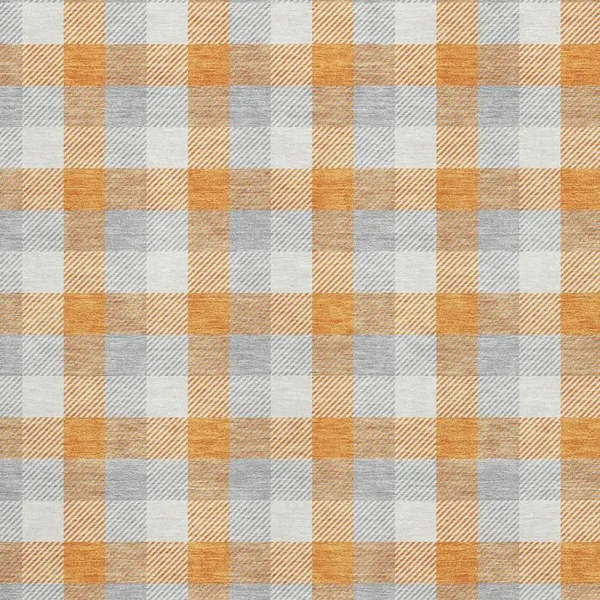 Orange Ivory And Gray Plaid Washable Area Rug With UV Protection Photo 2