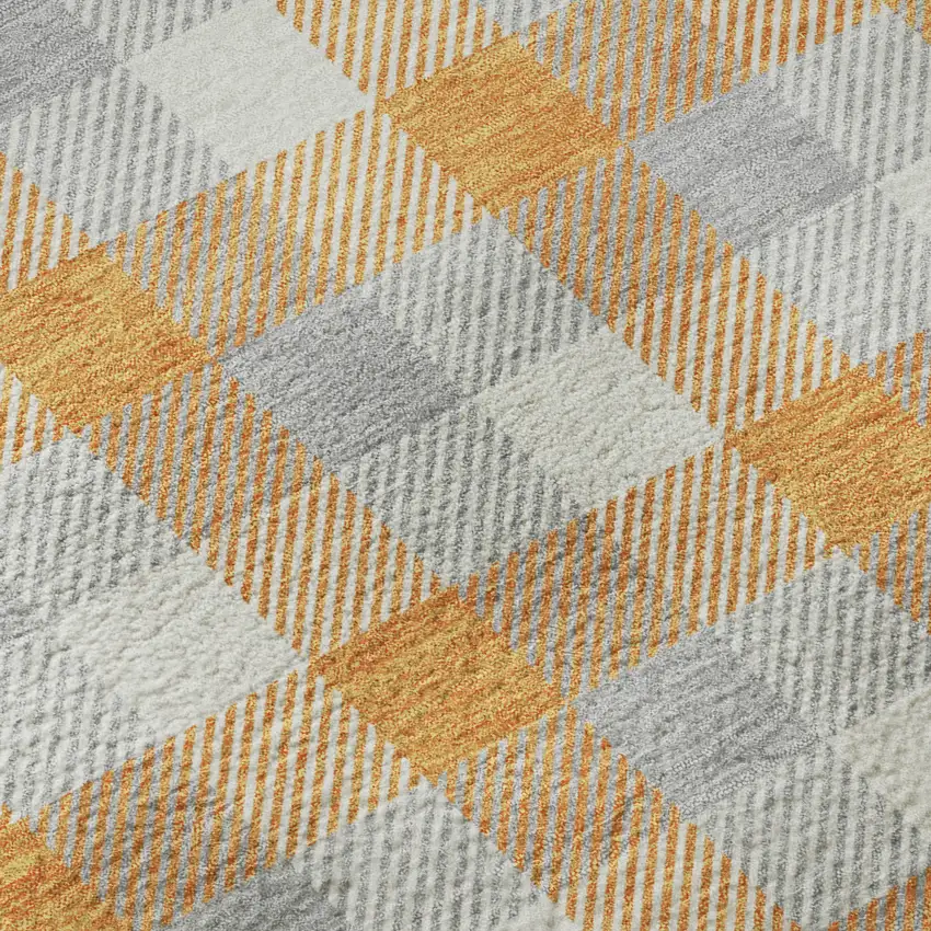 Orange Ivory And Gray Plaid Washable Area Rug With UV Protection Photo 9