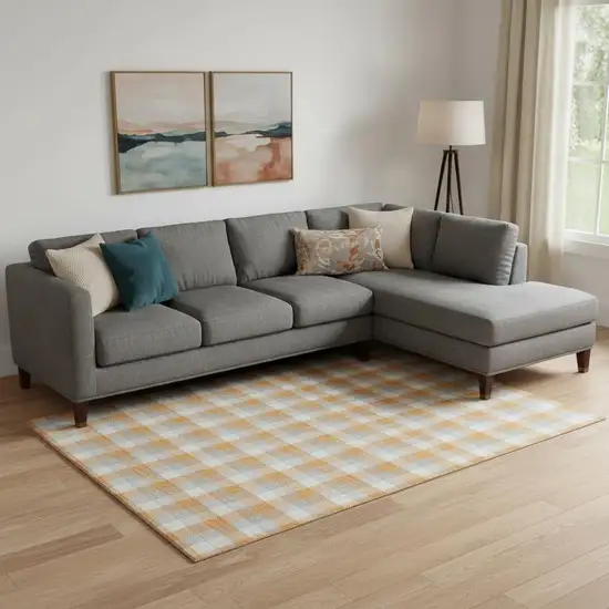 Orange Ivory And Gray Plaid Washable Area Rug With UV Protection Photo 2