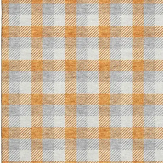 Orange Ivory And Gray Plaid Washable Area Rug With UV Protection Photo 2