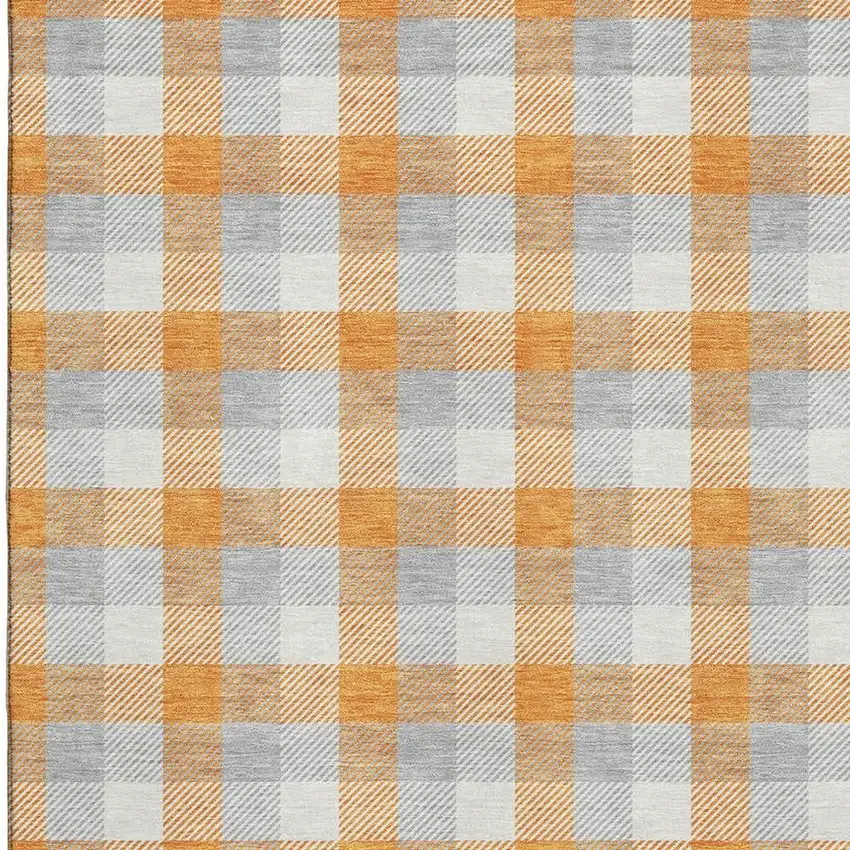 Orange Ivory And Gray Plaid Washable Area Rug With UV Protection Photo 2