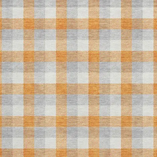 Orange Ivory And Gray Plaid Washable Area Rug With UV Protection Photo 2