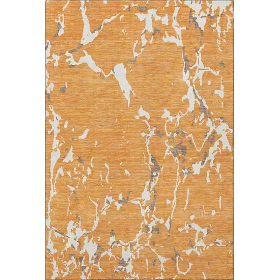 Orange Ivory And Gray Striped Washable Area Rug With UV Protection Photo 3