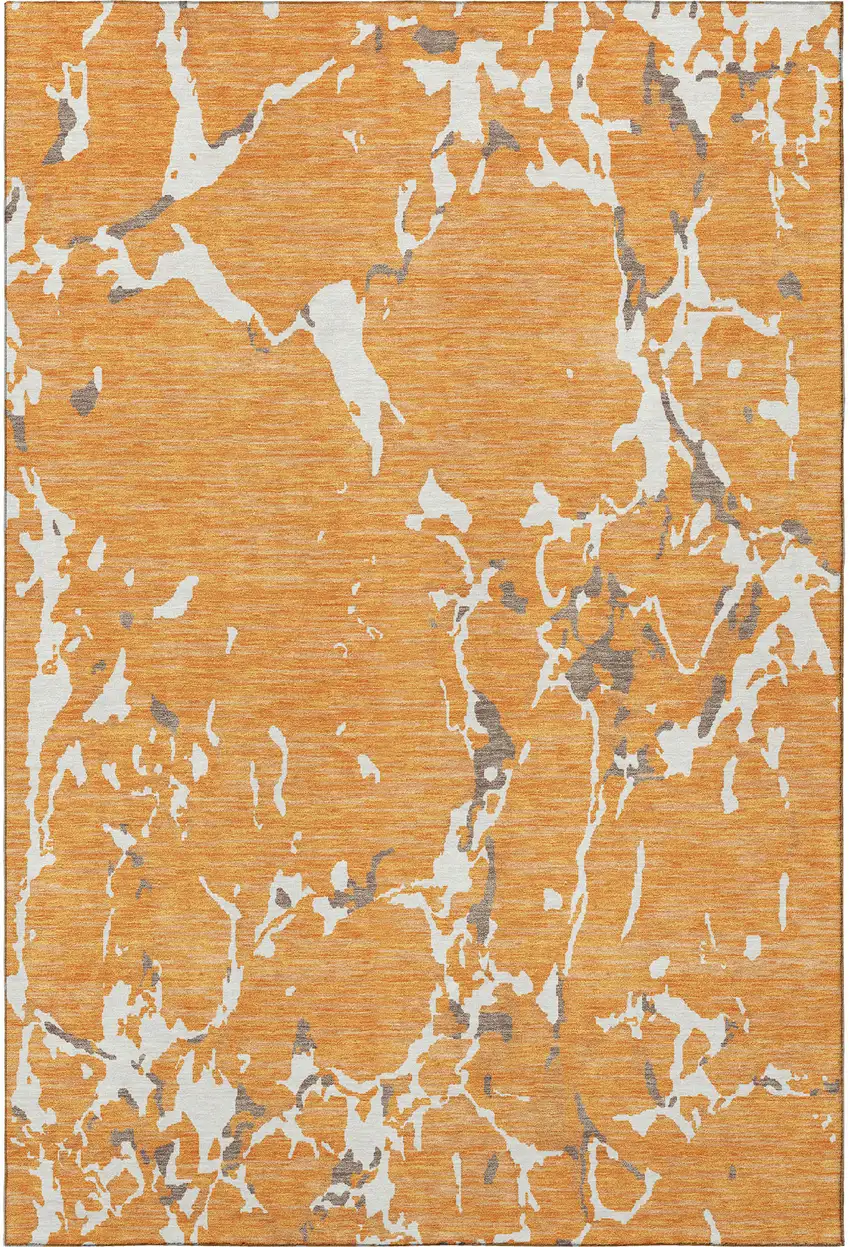 Orange Ivory And Gray Striped Washable Area Rug With UV Protection Photo 3