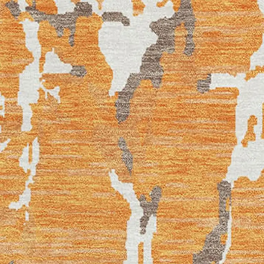 Orange Ivory And Gray Striped Washable Area Rug With UV Protection Photo 2