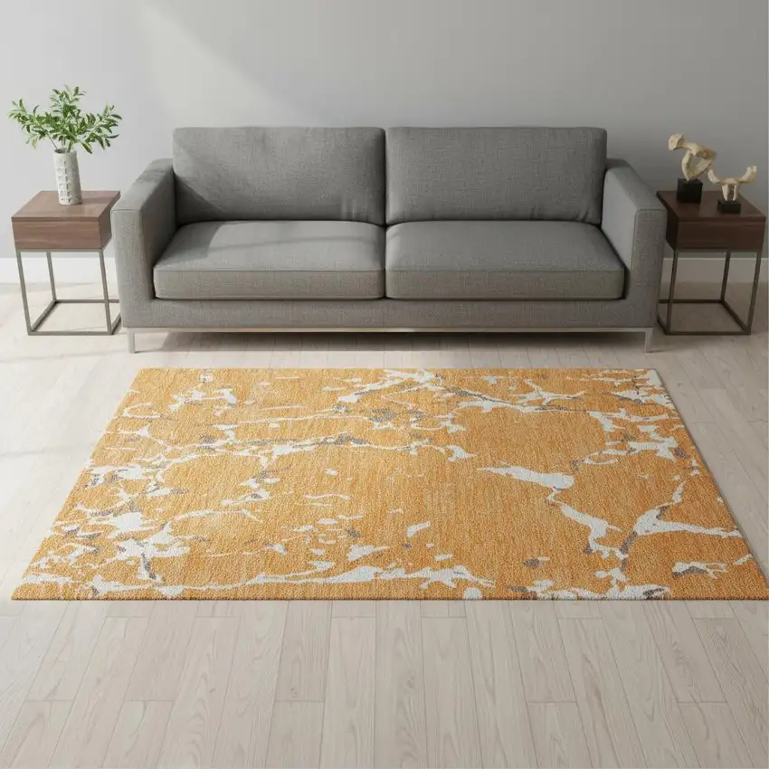 Orange Ivory And Gray Striped Washable Area Rug With UV Protection Photo 2