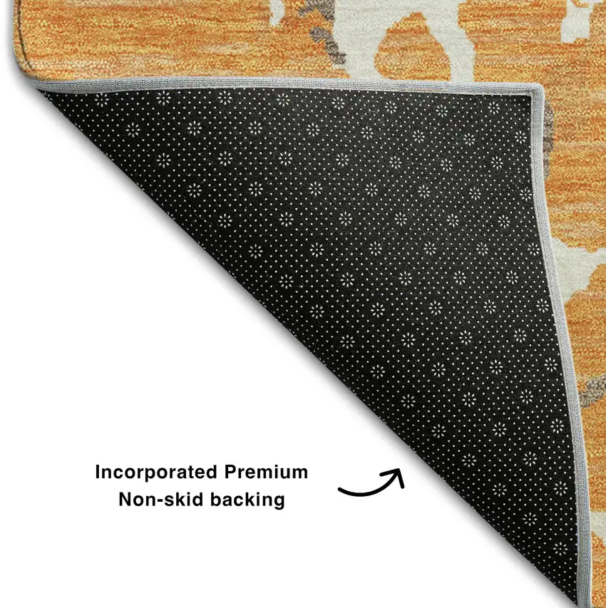 Orange Ivory And Gray Striped Washable Area Rug With UV Protection Photo 6