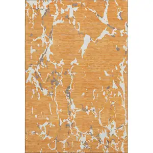 Photo of Orange Ivory And Gray Striped Washable Area Rug With UV Protection