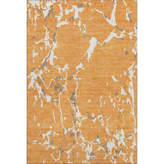 Orange Ivory And Gray Striped Washable Area Rug With UV Protection Photo 1